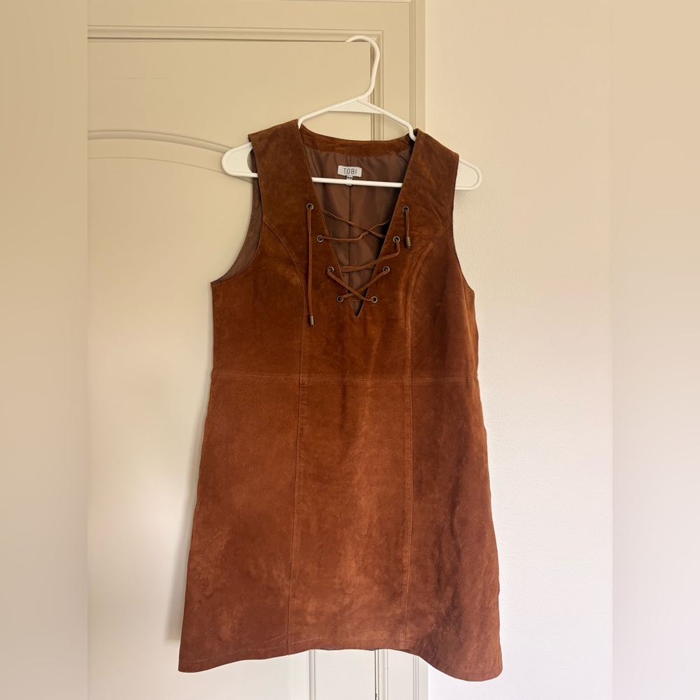 Tobi Rust Brown Suede Lace-Up Mini Dress